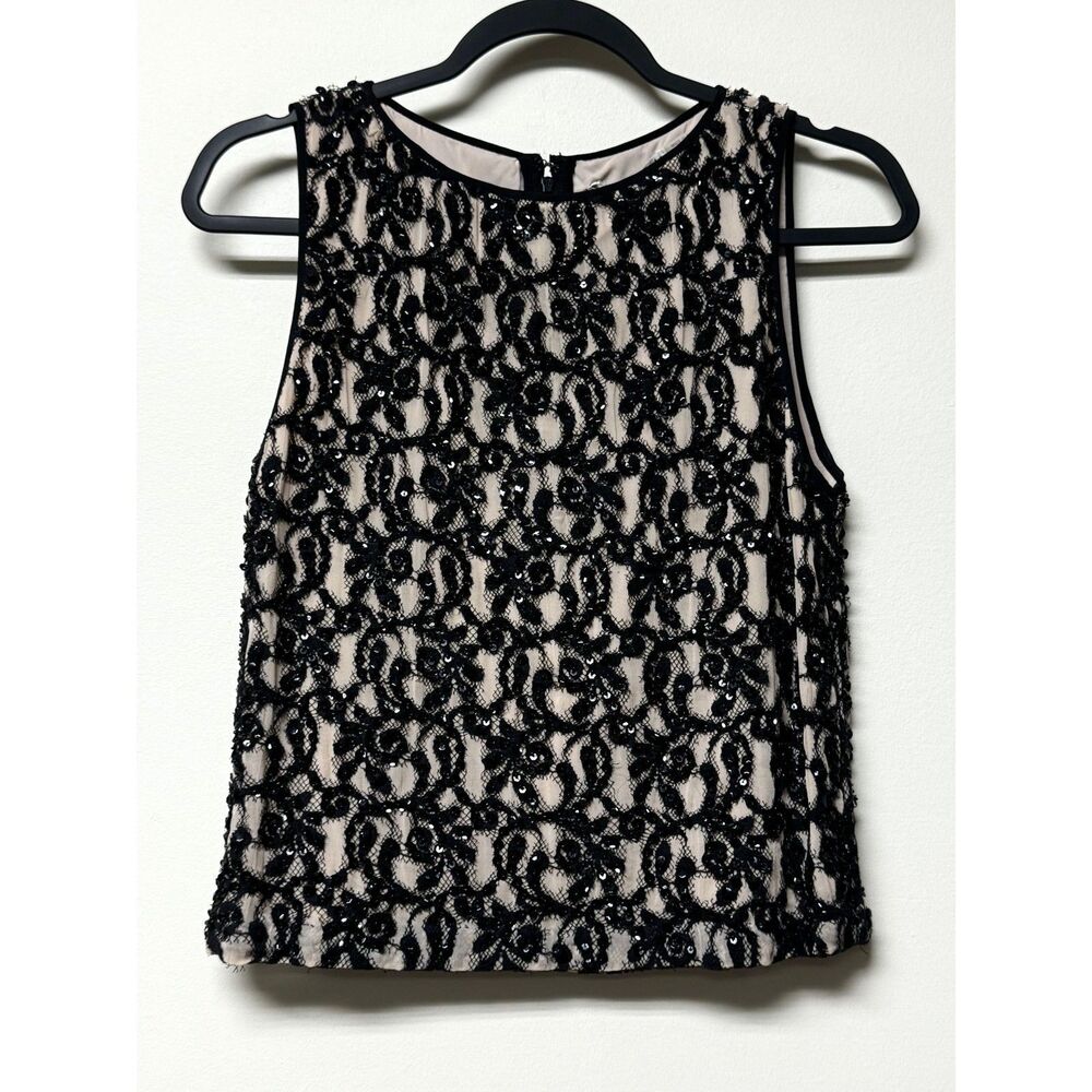 NWT - ALICE + OLIVIA Sequined Beaded Silk Fully Lined Blouse, Sz 2